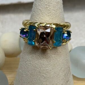 Sorrelli Cashmere, Aquamarine and Blue Crystal Adjustable ring